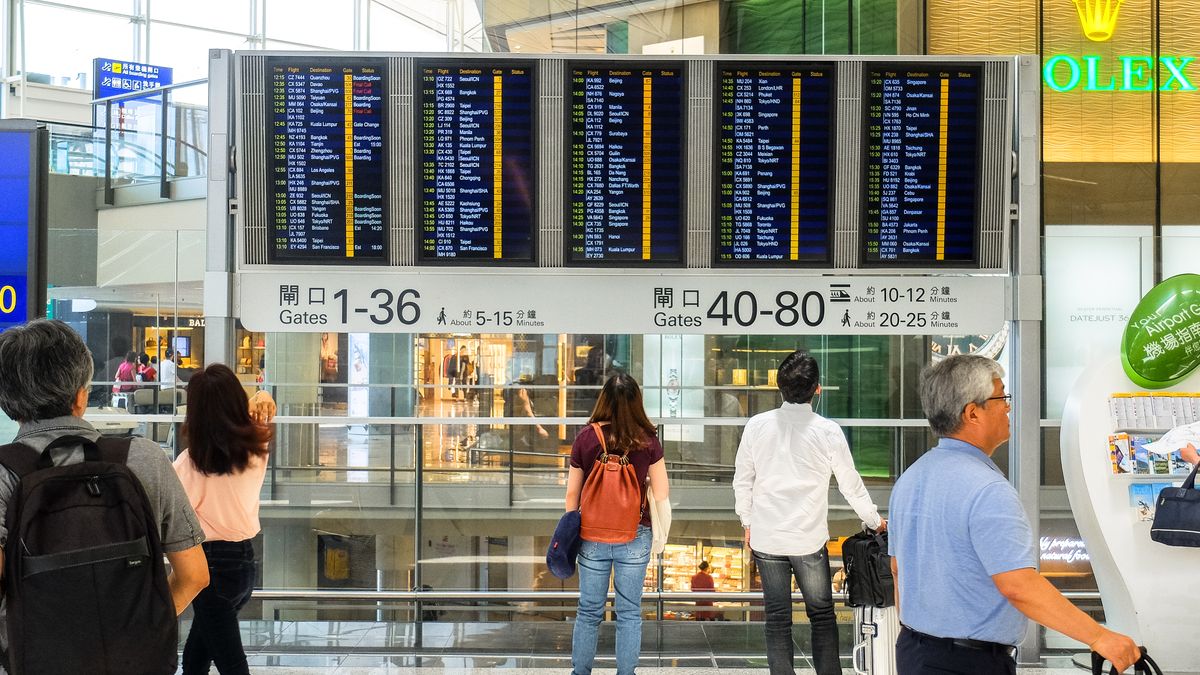 Departure board for an ESTA business trip transit through the US