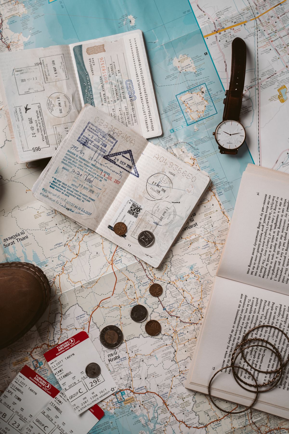 Travel documents and return ticket ready for a US border interview