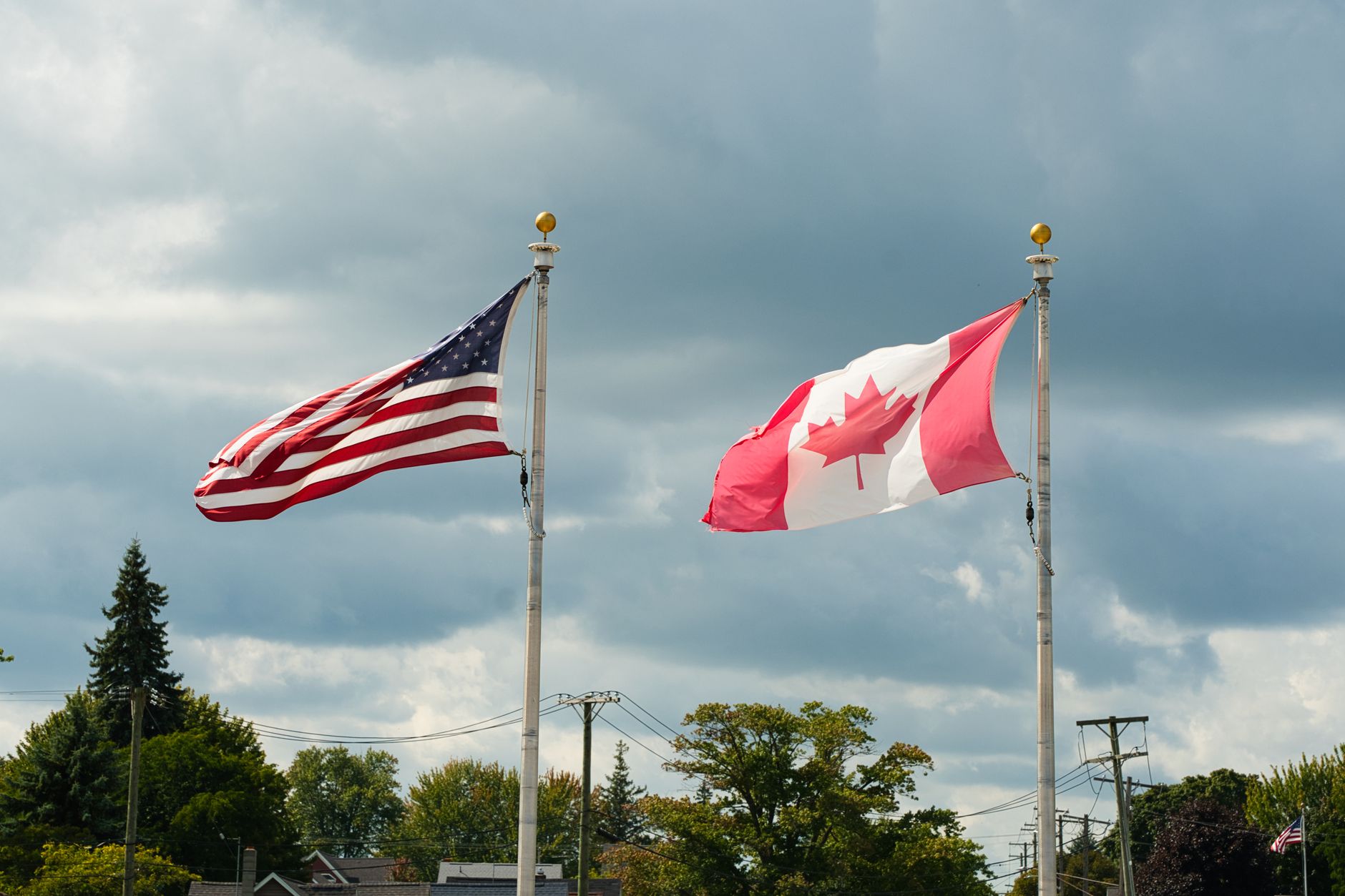 Road sign at a Canada to United States land border crossing point