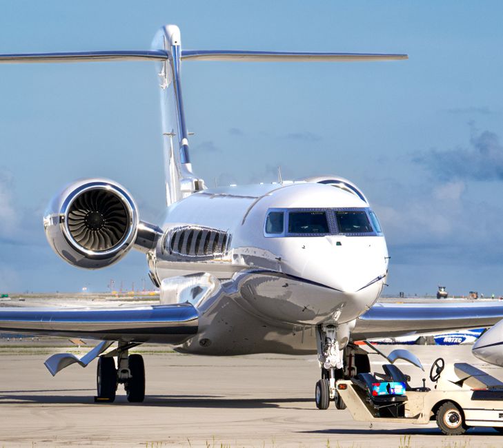 Private jet on an airport apron before a visa-free flight to the United States